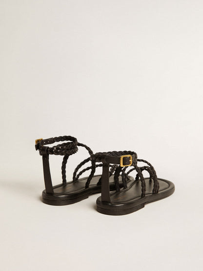 Women's Penelope flat sandals in black leather - Golden Goose Women