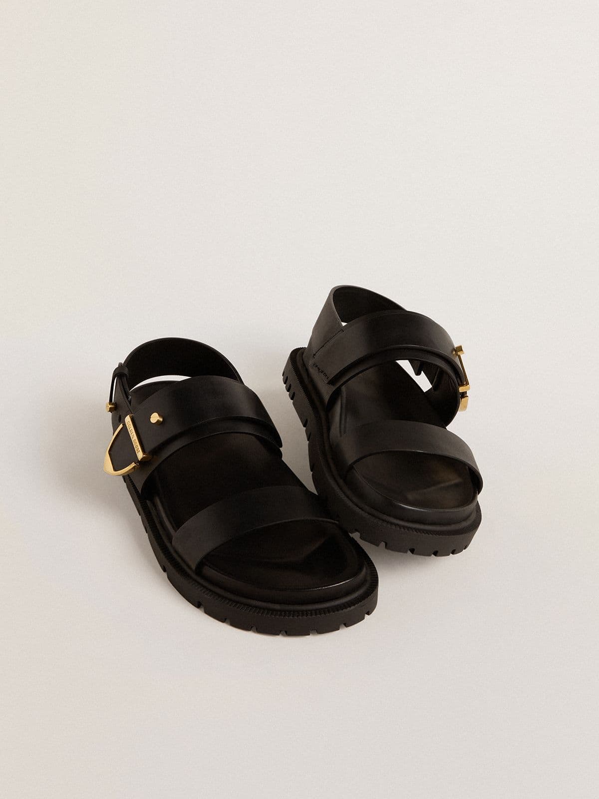 Women's Lucy sandal in glossy black leather with gold metal buckle - Golden Goose Women