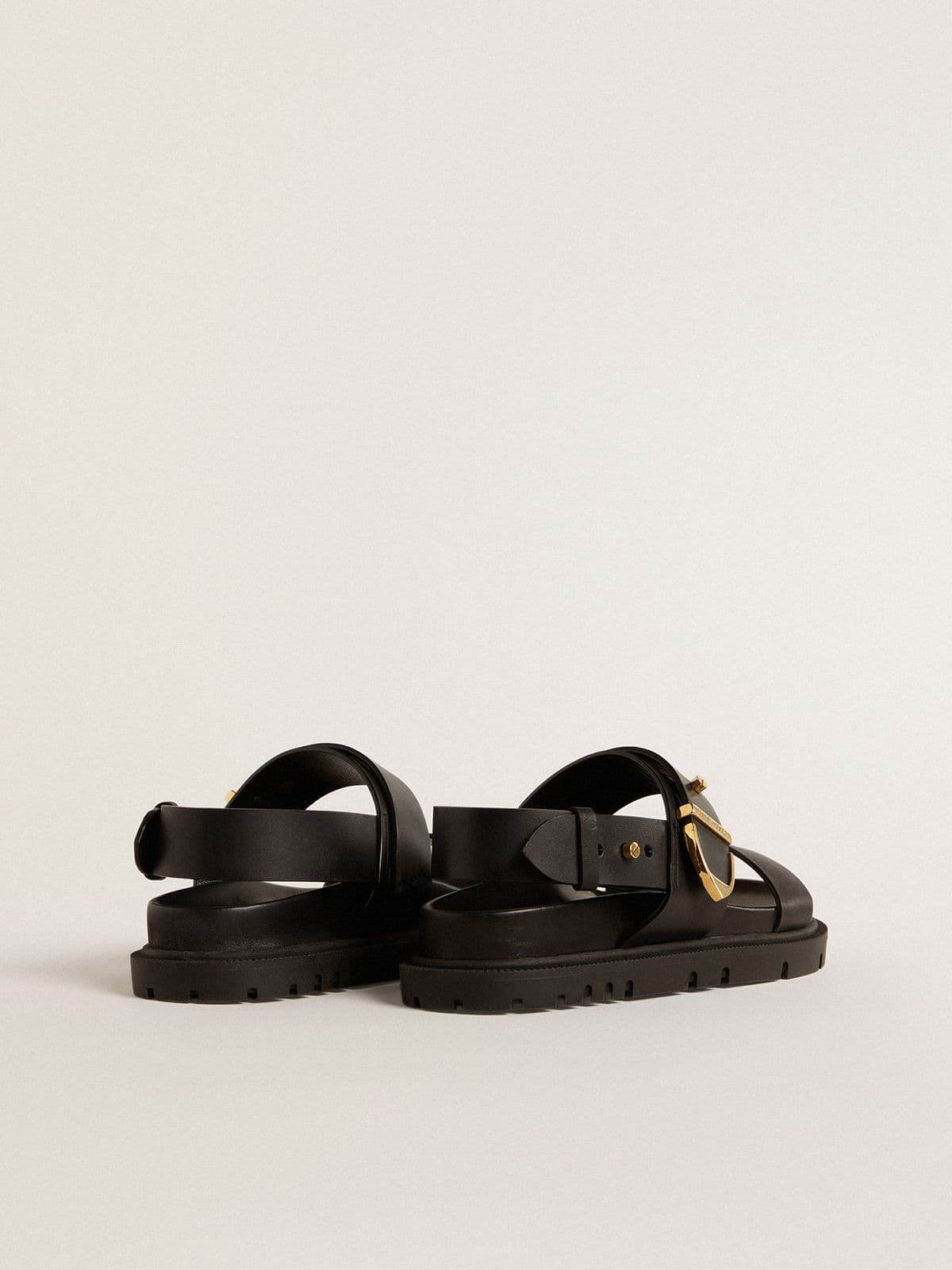 Women's Lucy sandal in glossy black leather with gold metal buckle - Golden Goose Women
