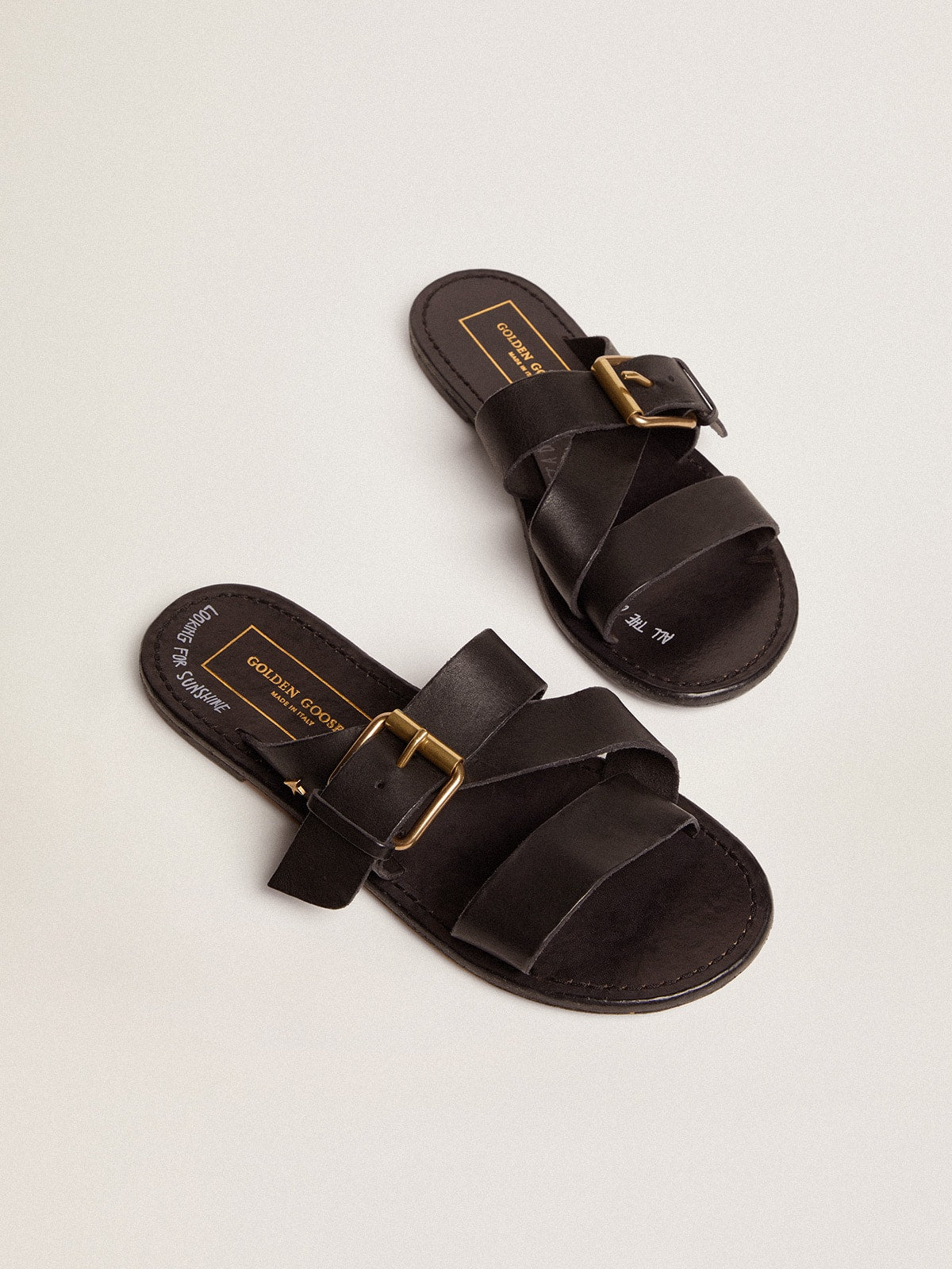 Black leather flat sandals with buckle Margaret | Golden Goose - Golden Goose Women
