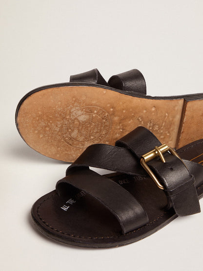 Black leather flat sandals with buckle Margaret | Golden Goose - Golden Goose Women