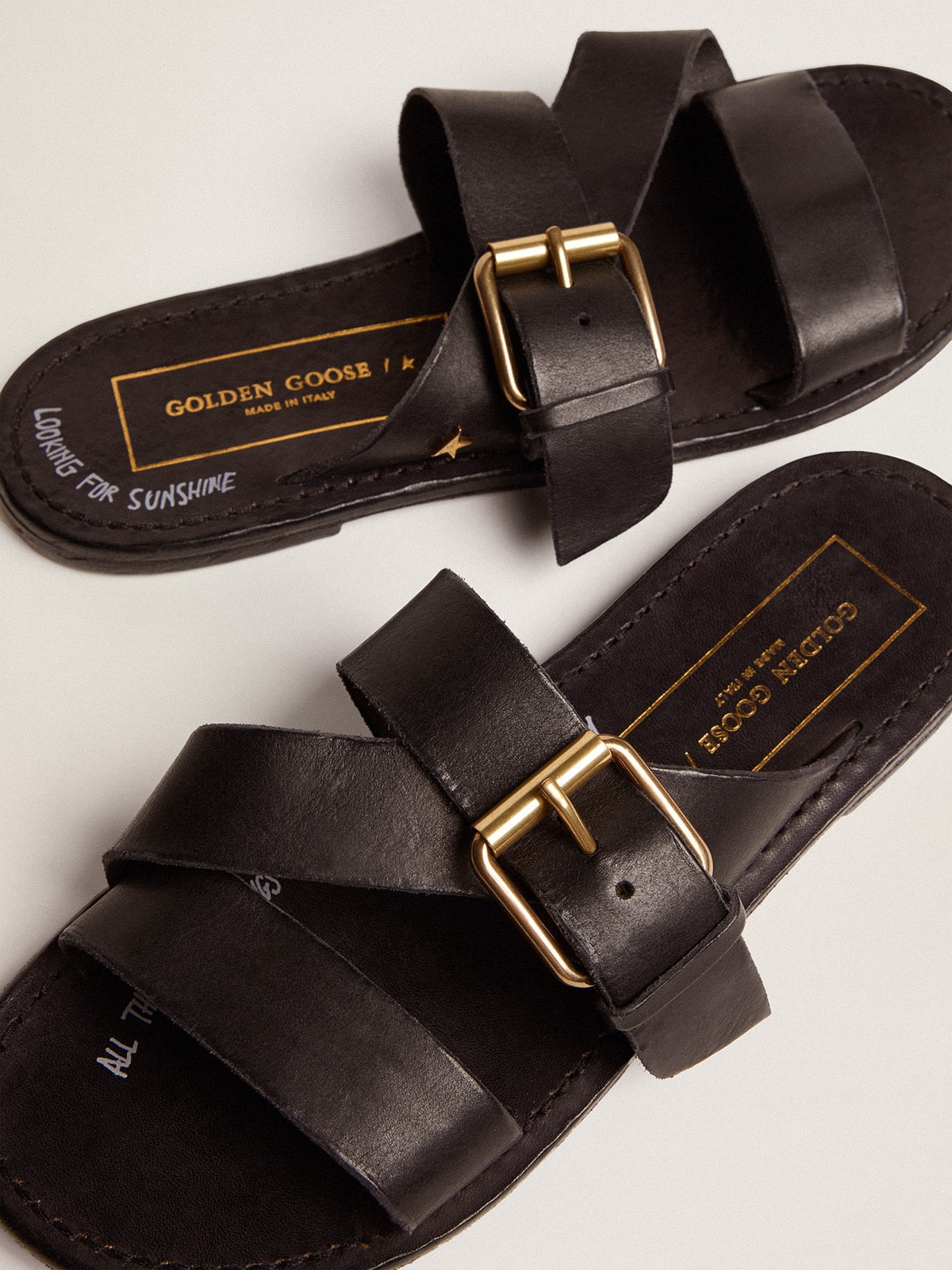 Black leather flat sandals with buckle Margaret | Golden Goose - Golden Goose Women