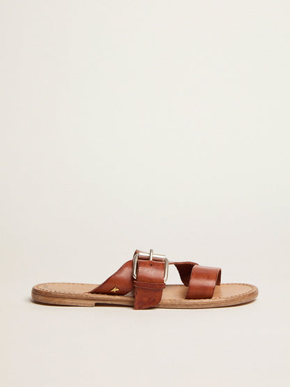 Margaret flat sandals in resin-coated leather - Golden Goose Women