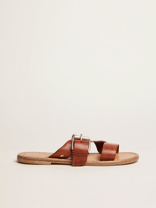 Margaret flat sandals in resin-coated leather - Golden Goose Women
