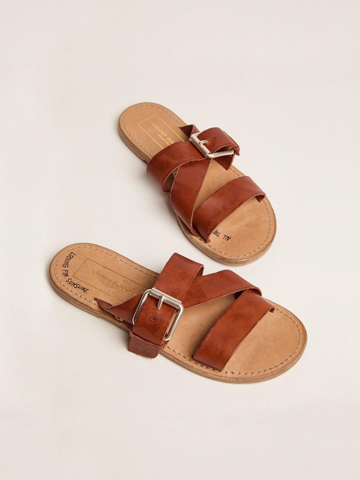 Margaret flat sandals in resin-coated leather - Golden Goose Women