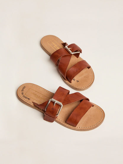 Margaret flat sandals in resin-coated leather - Golden Goose Women