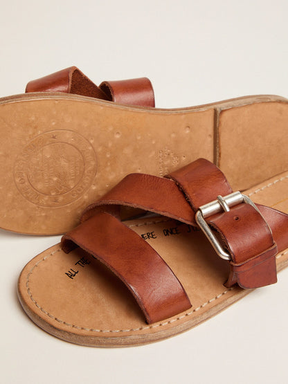 Margaret flat sandals in resin-coated leather - Golden Goose Women