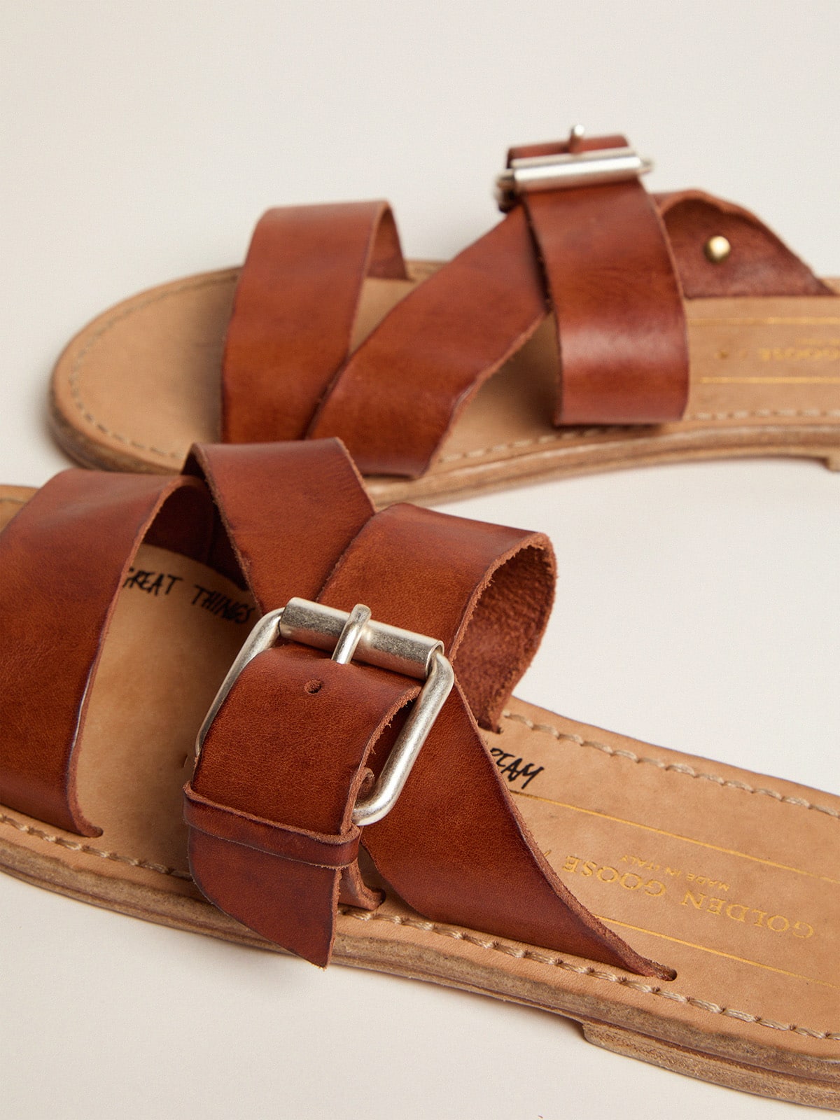 Margaret flat sandals in resin-coated leather - Golden Goose Women