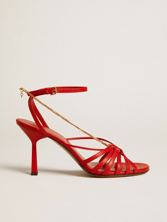 Nico high heel sandals in red nappa leather with gold chain - Golden Goose Women