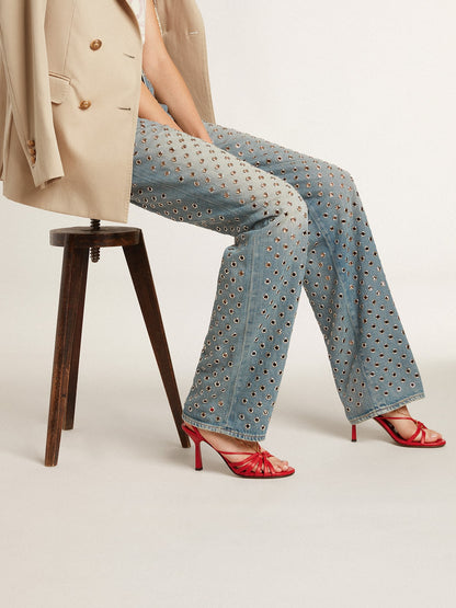 Nico high heel sandals in red nappa leather with gold chain - Golden Goose Women