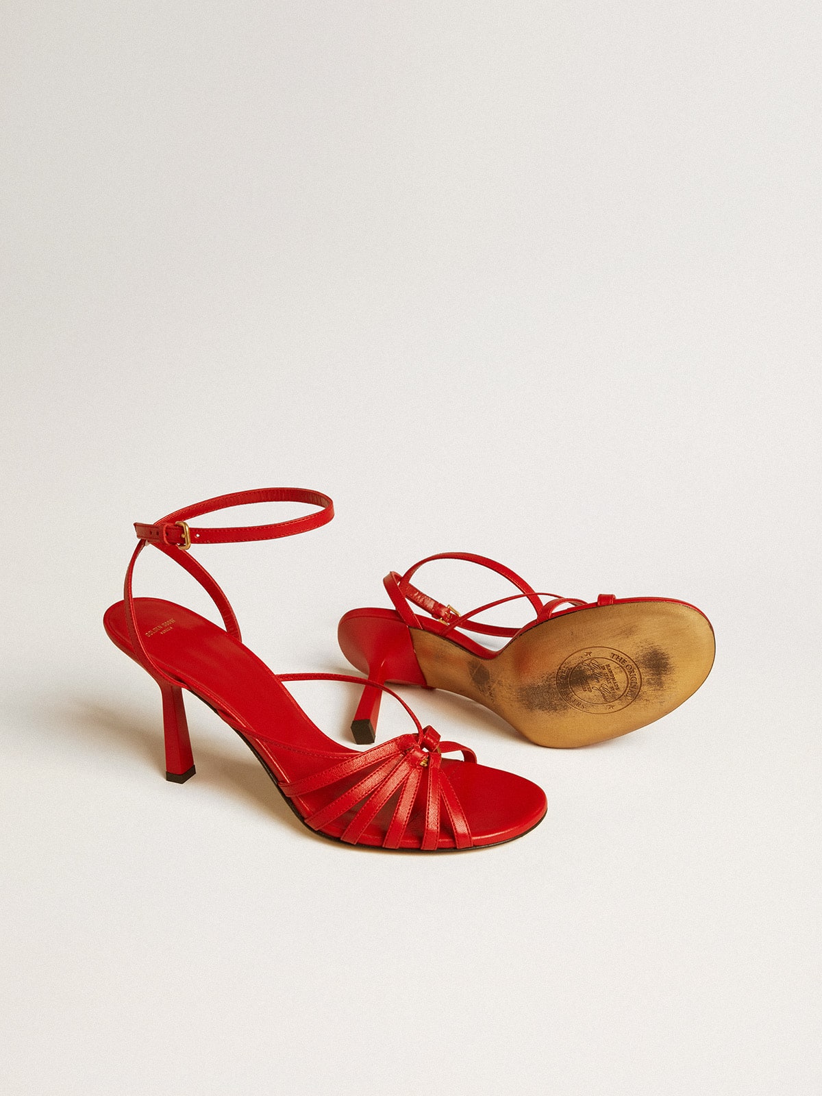 Nico high heel sandals in red nappa leather with gold chain - Golden Goose Women