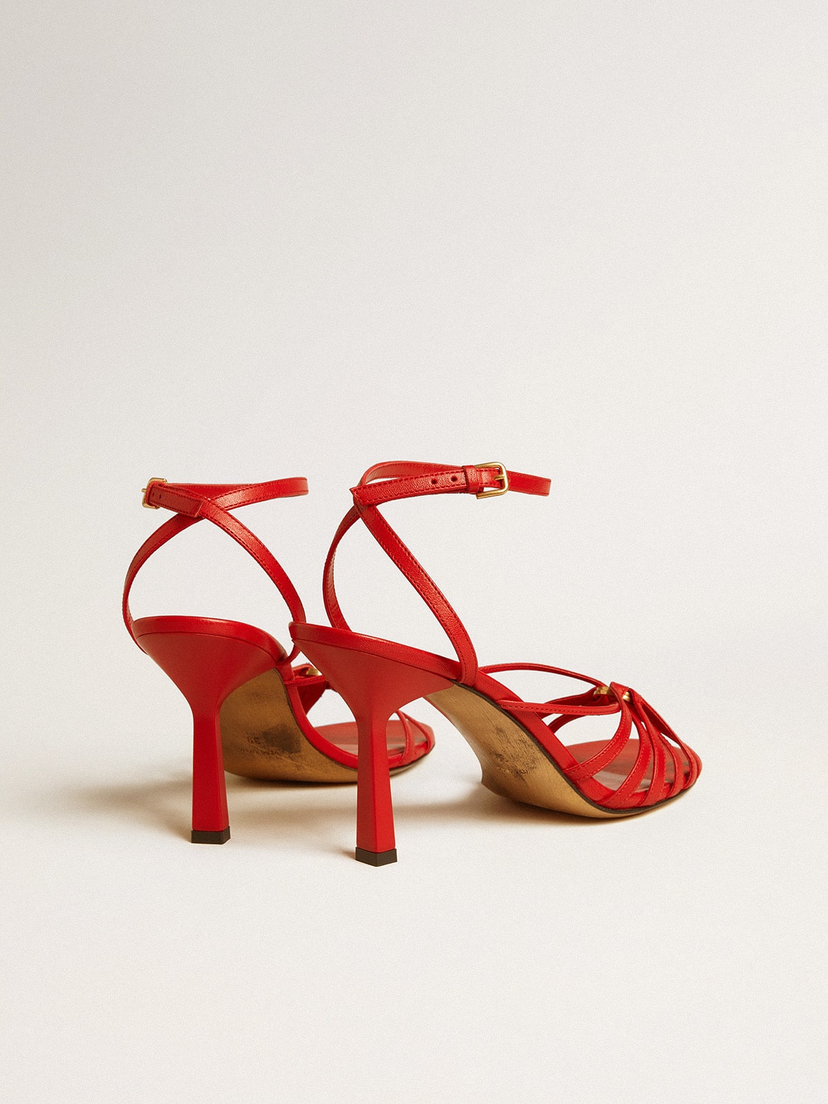Nico high heel sandals in red nappa leather with gold chain - Golden Goose Women