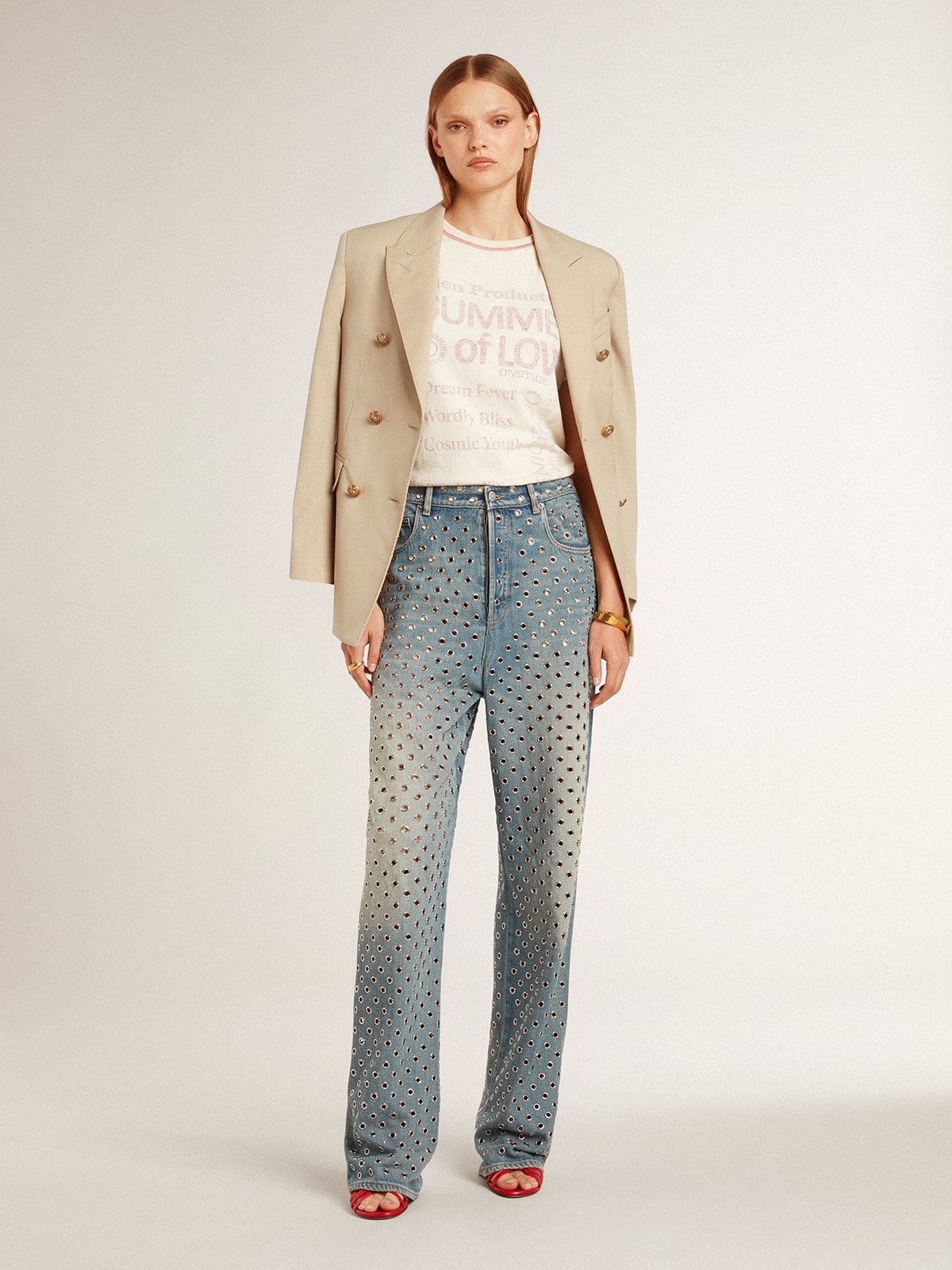 Nico high heel sandals in red nappa leather with gold chain - Golden Goose Women