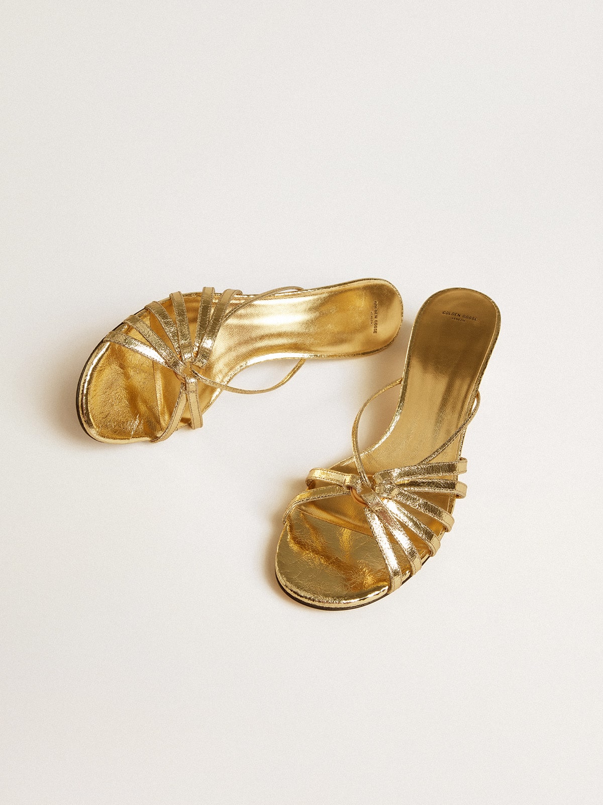 Nico kitten heel sandals in metallic gold leather - Golden Goose Women