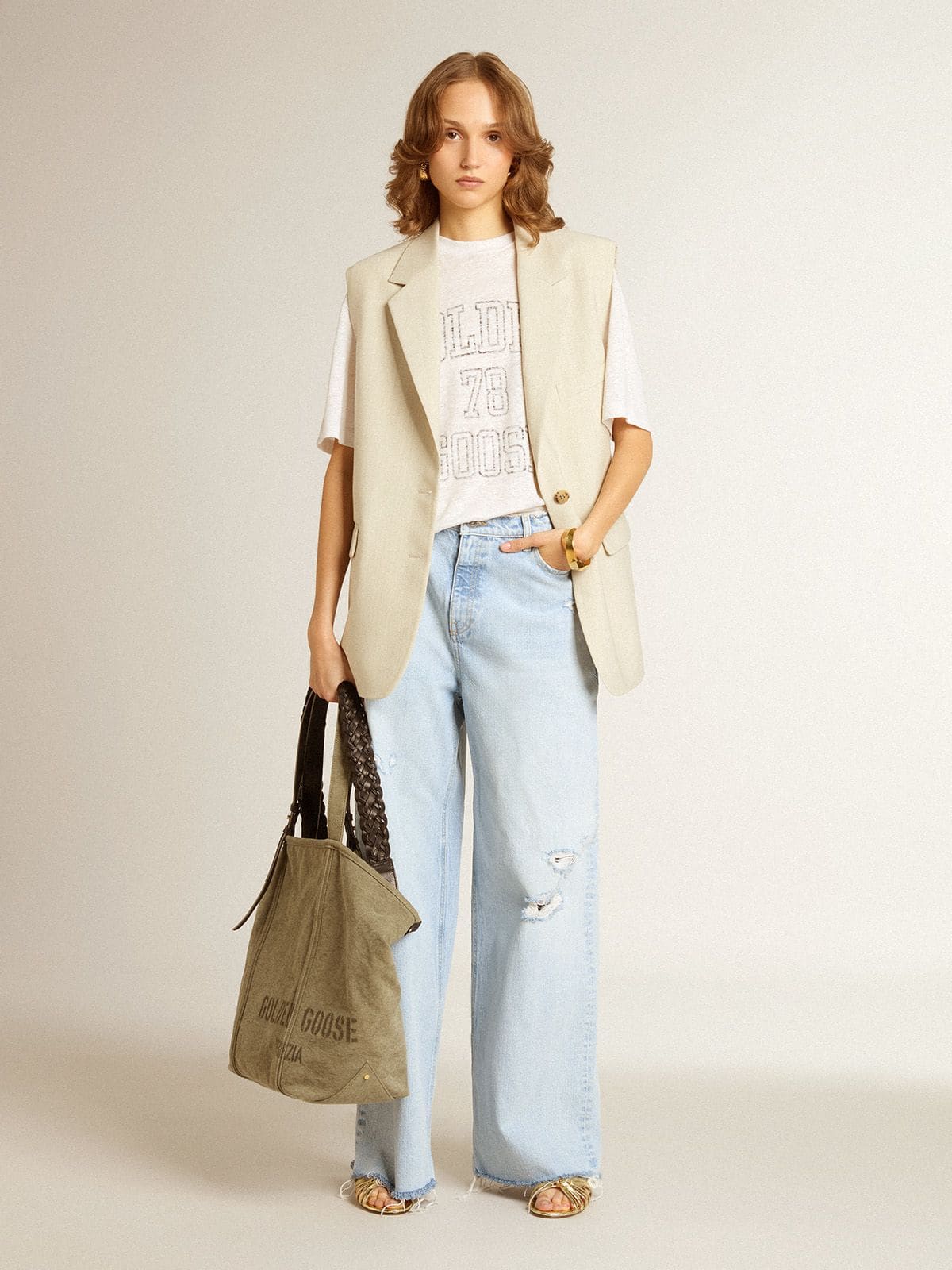 Nico kitten heel sandals in metallic gold leather - Golden Goose Women