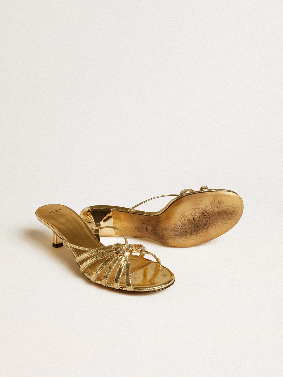 Nico kitten heel sandals in metallic gold leather - Golden Goose Women