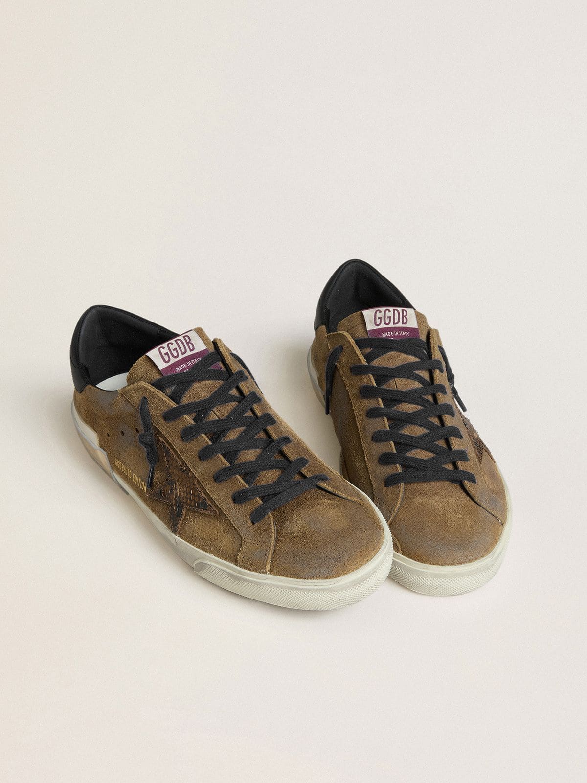 Men's Super-Star LTD in waxed suede with python-print star and nappa leather heel tab - Golden Goose Men