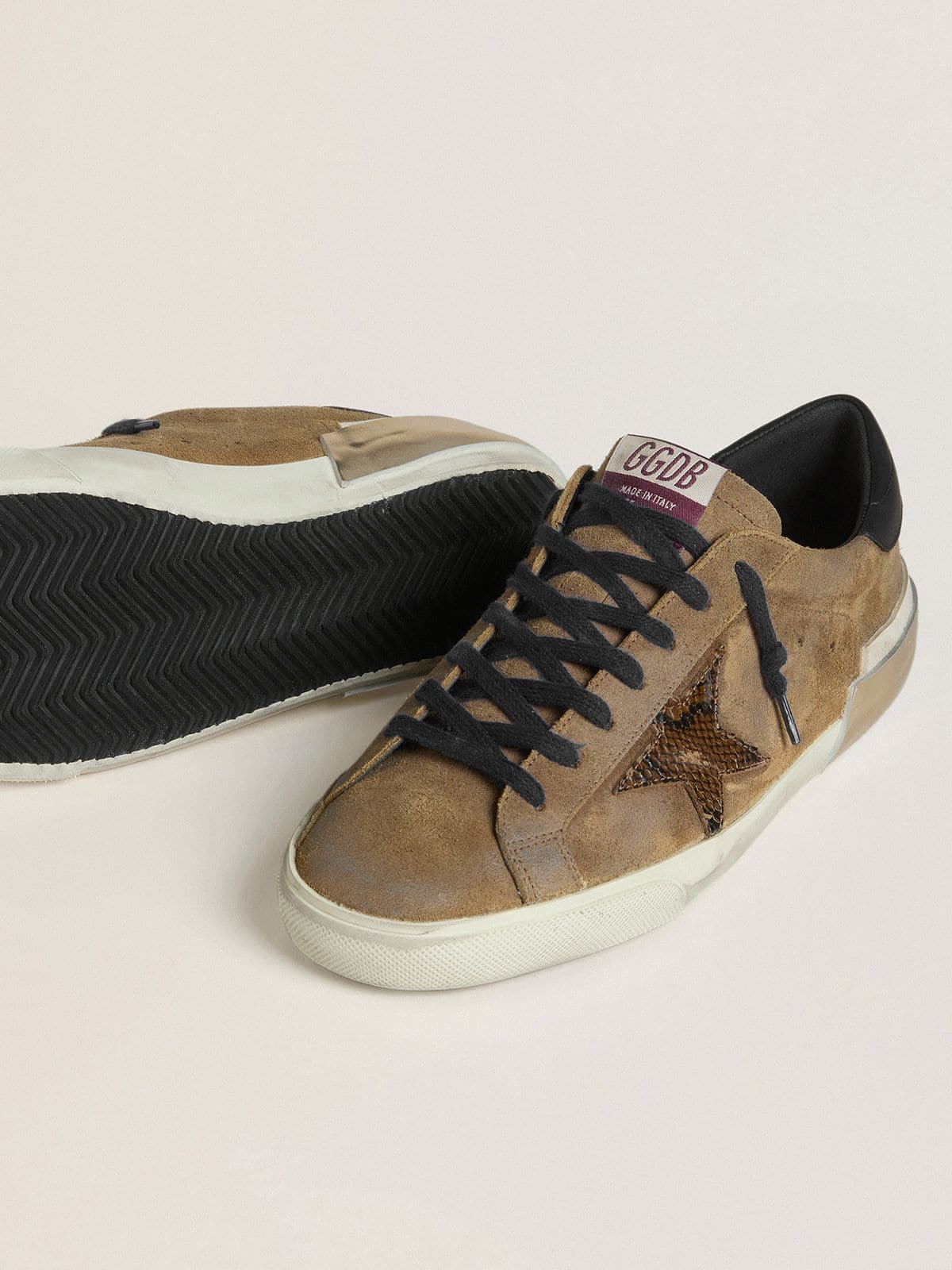 Men's Super-Star LTD in waxed suede with python-print star and nappa leather heel tab - Golden Goose Men