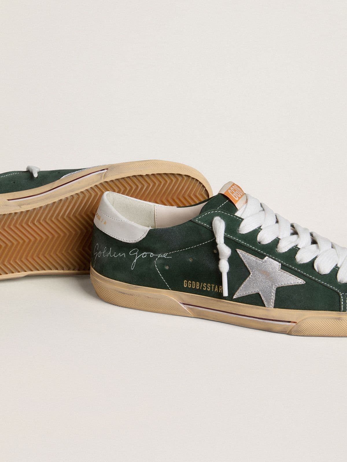 Men's Super-Star in green suede with silver metallic leather star and leather heel tab - Golden Goose Men