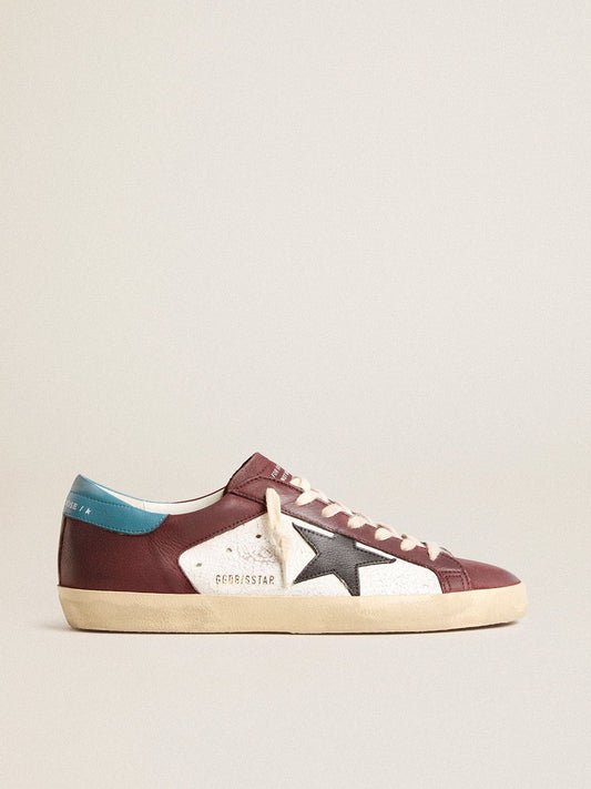 Men’s Super-Star in crackle leather with brown star and teal heel tab - Golden Goose Men