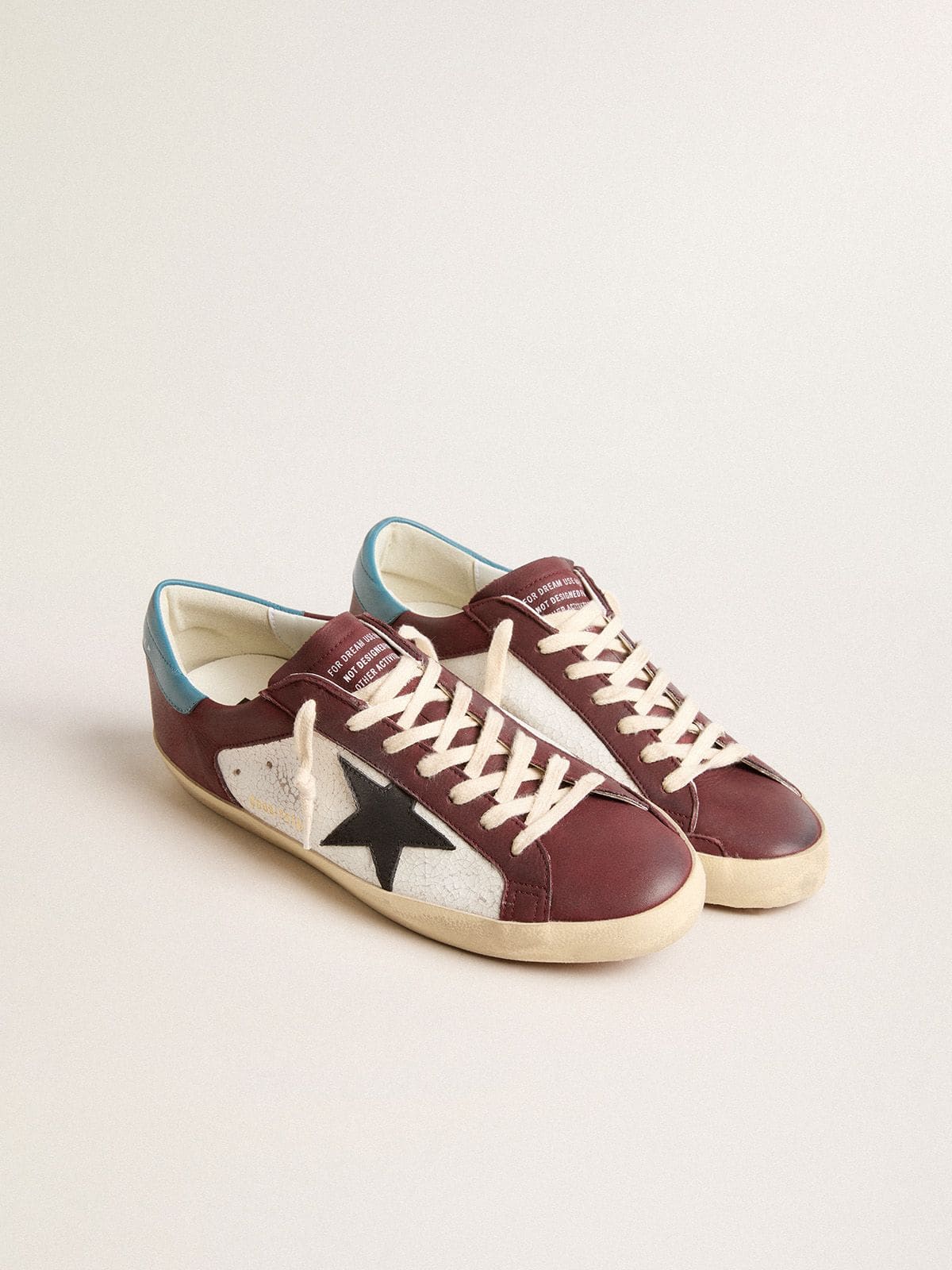 Men’s Super-Star in crackle leather with brown star and teal heel tab - Golden Goose Men