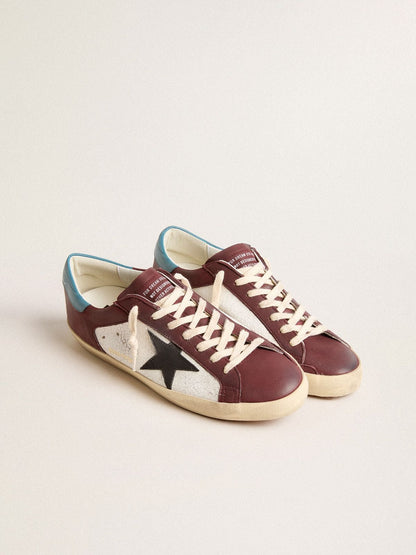Men’s Super-Star in crackle leather with brown star and teal heel tab - Golden Goose Men
