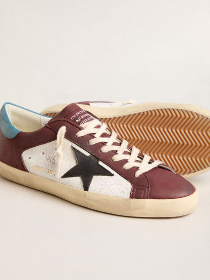 Men’s Super-Star in crackle leather with brown star and teal heel tab - Golden Goose Men