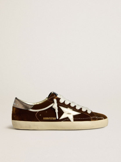 Men's Super-Star in cognac velvet with metallic leather star and heel tab - Golden Goose Men