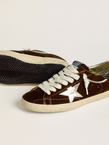 Men's Super-Star in cognac velvet with metallic leather star and heel tab - Golden Goose Men
