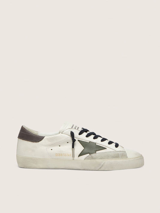 Men's Super-Star in nappa with green leather star and gray leather heel tab - Golden Goose Men
