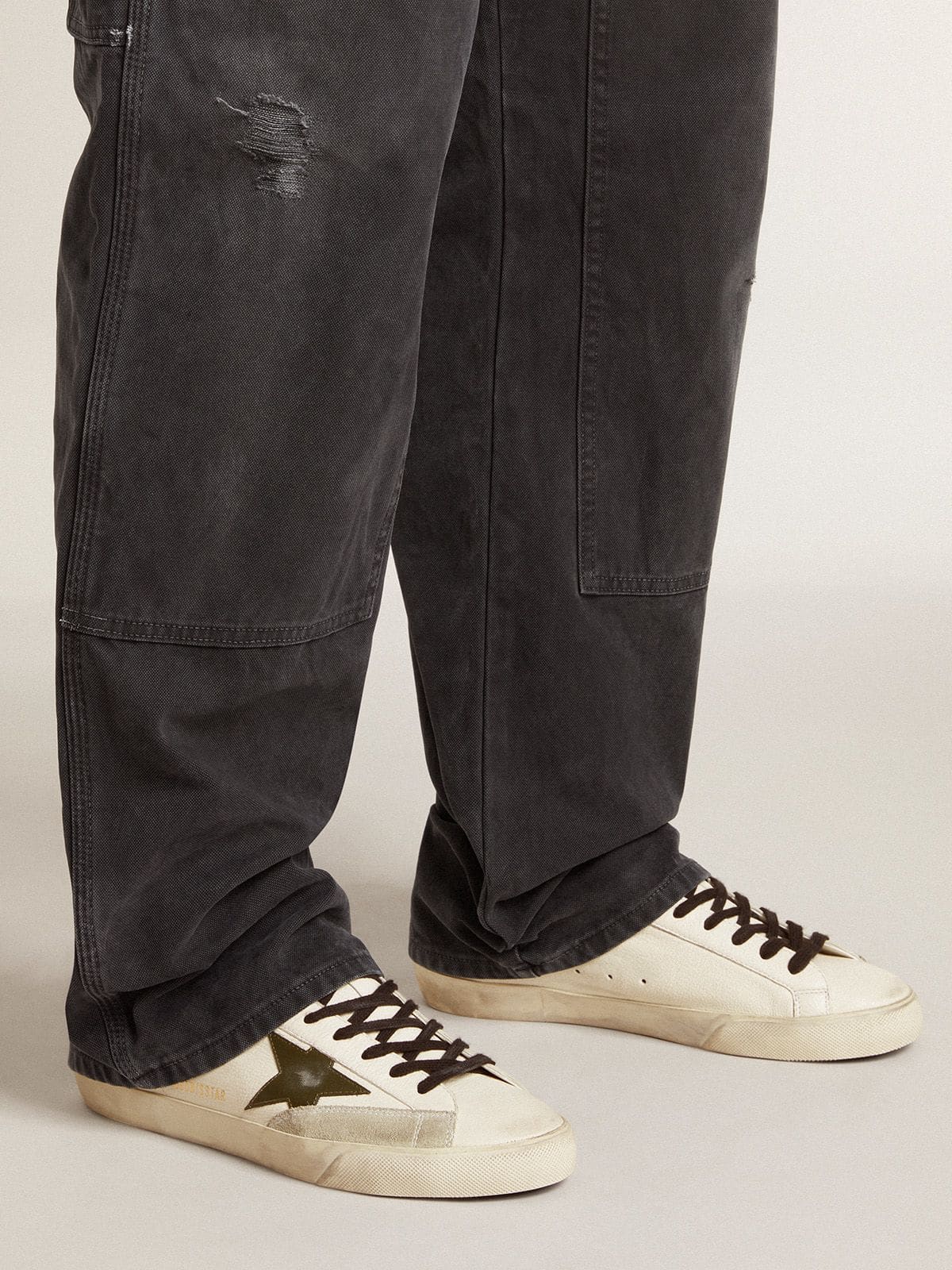 Men's Super-Star in nappa with green leather star and gray leather heel tab - Golden Goose Men