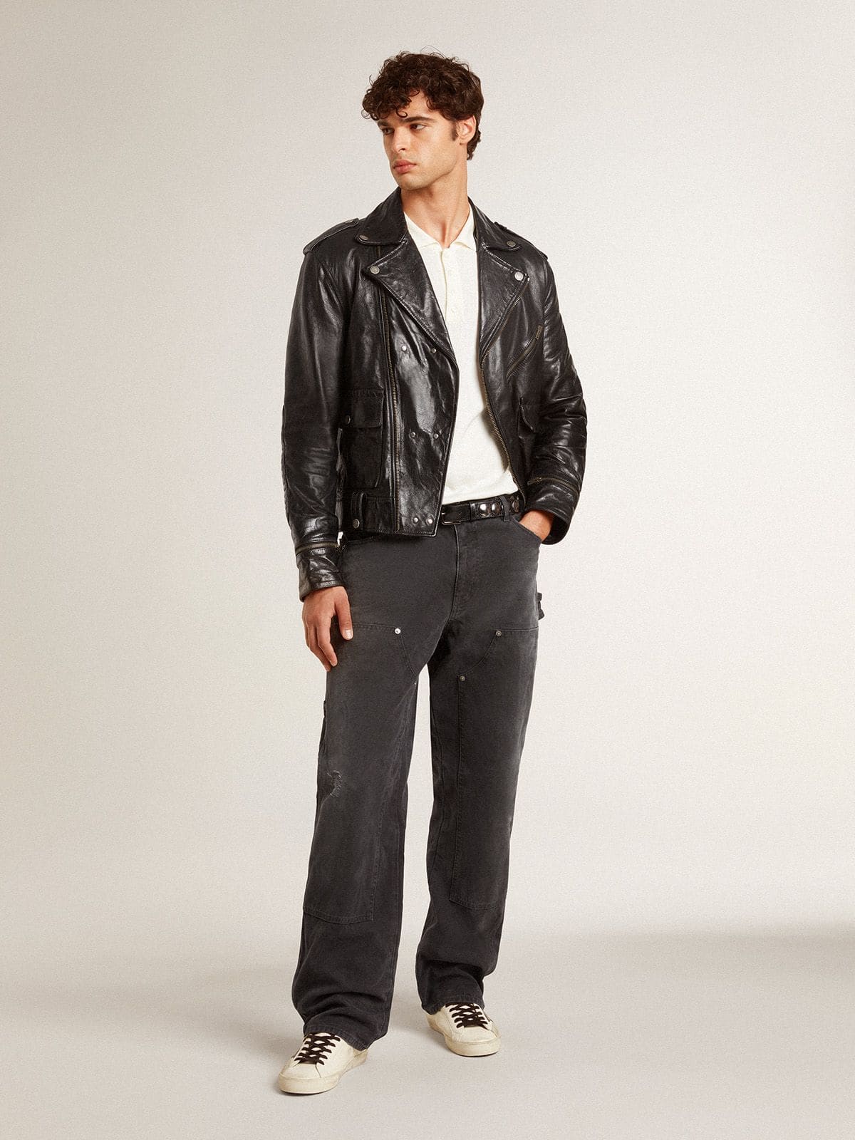 Men's Super-Star in nappa with green leather star and gray leather heel tab - Golden Goose Men