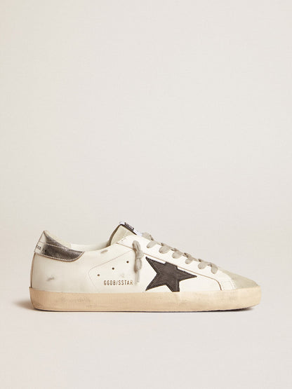 Men's Super-Star in white leather with black nubuck star and silver metallic leather heel tab - Golden Goose Men