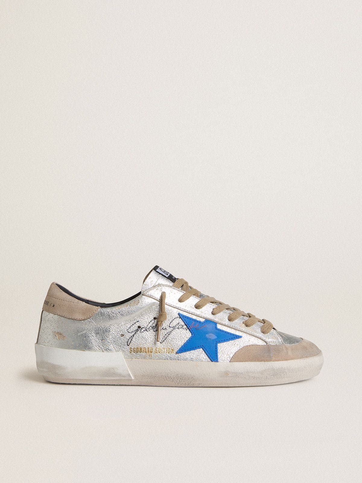 Men's Super-Star LTD in silver metallic suede with leather star and suede heel tab - Golden Goose Men