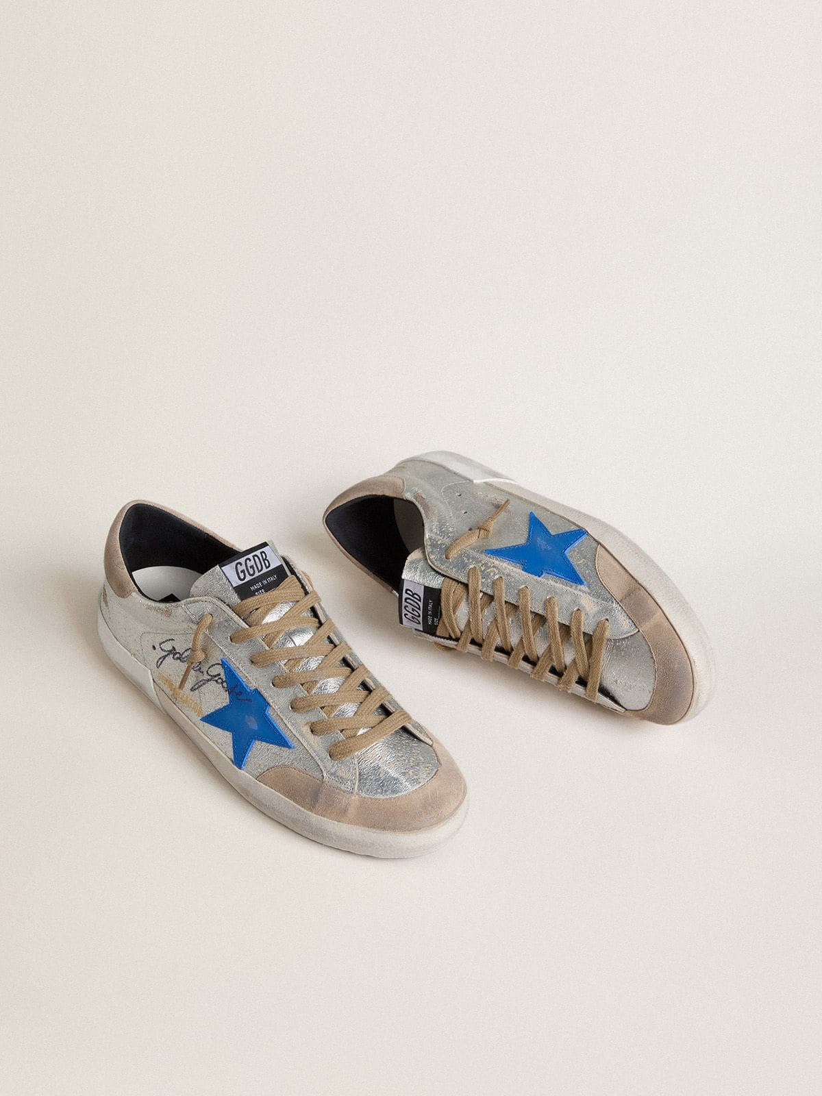 Men's Super-Star LTD in silver metallic suede with leather star and suede heel tab - Golden Goose Men