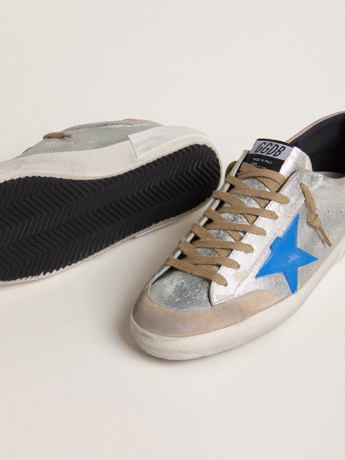 Men's Super-Star LTD in silver metallic suede with leather star and suede heel tab - Golden Goose Men