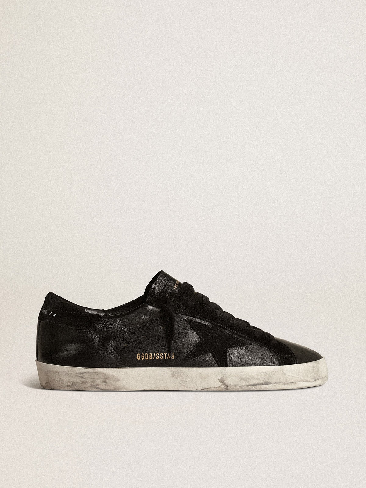 Men's Super-Star in black nappa with black suede star and heel tab - Golden Goose Men