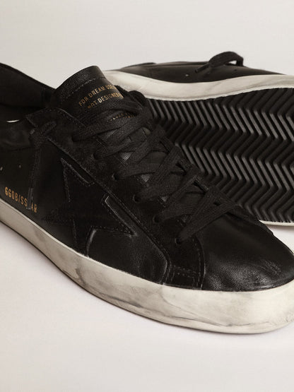 Men's Super-Star in black nappa with black suede star and heel tab - Golden Goose Men