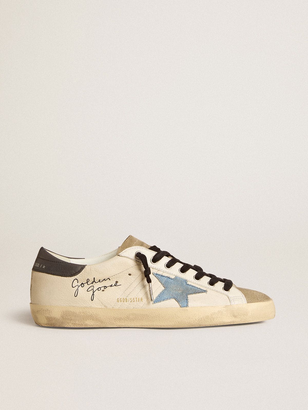 Super-Star in nappa leather with light blue suede star and gray leather heel tab - Golden Goose Men
