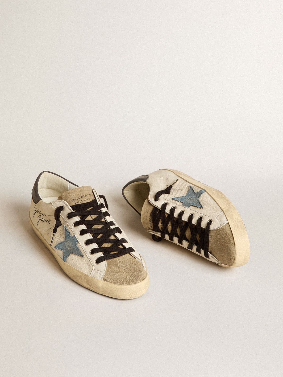 Super-Star in nappa leather with light blue suede star and gray leather heel tab - Golden Goose Men