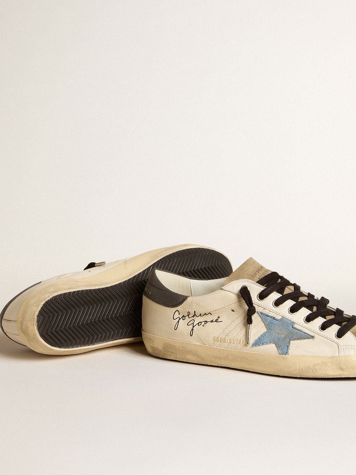 Super-Star in nappa leather with light blue suede star and gray leather heel tab - Golden Goose Men