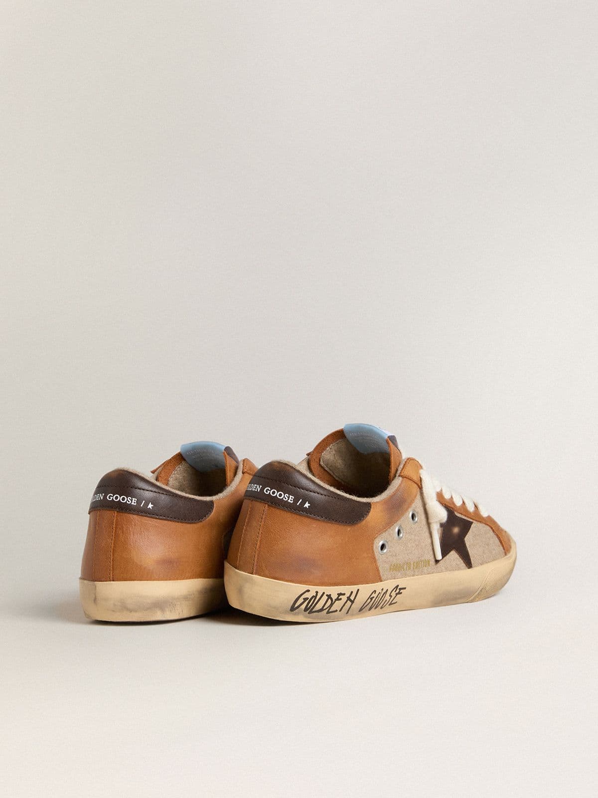 Men's Super-Star LTD in beige wool with brown leather star and camel inserts - Golden Goose Men