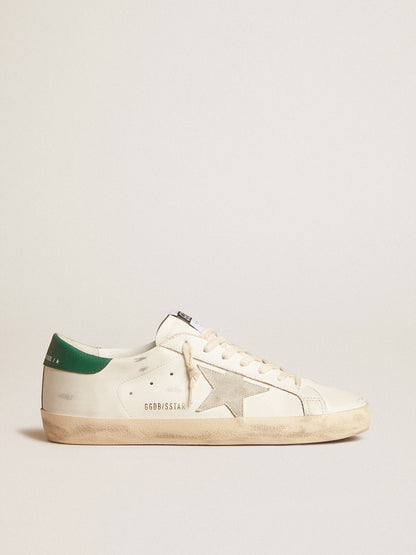 Super-Star in white leather with ice-gray suede star and green leather heel tab - Golden Goose Men