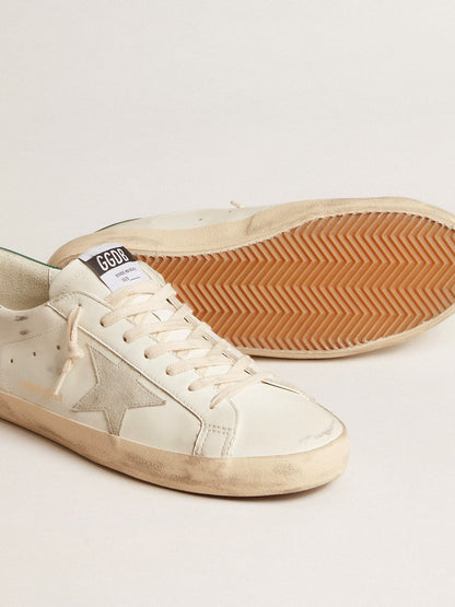 Super-Star in white leather with ice-gray suede star and green leather heel tab - Golden Goose Men