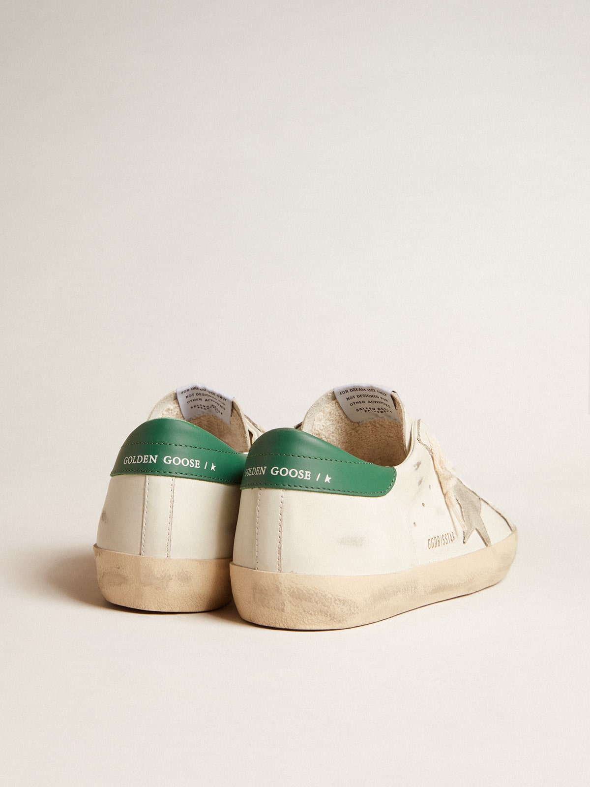 Super-Star in white leather with ice-gray suede star and green leather heel tab - Golden Goose Men