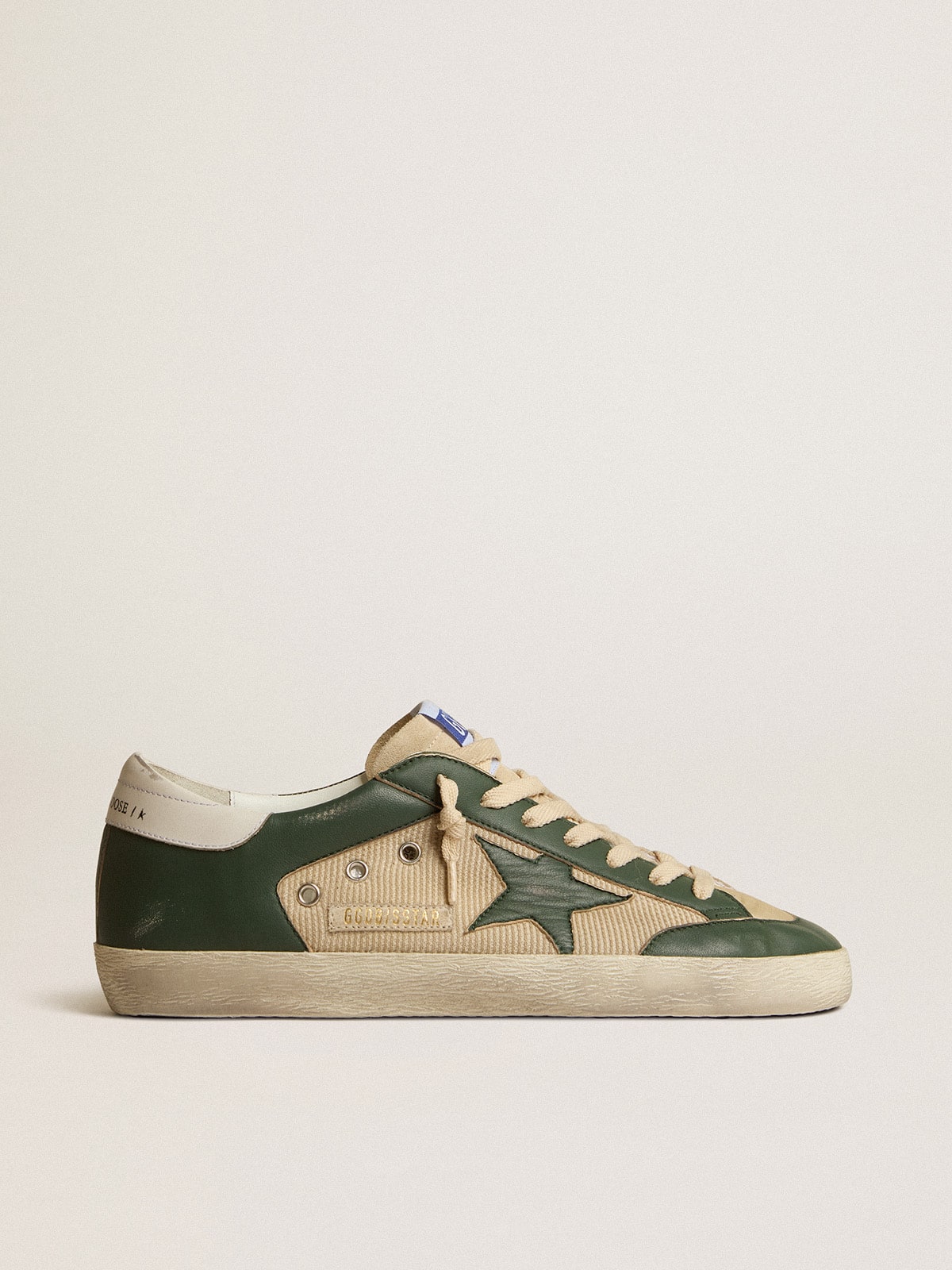 Men's Super-Star  in cream mesh and green nappa with nappa star - Golden Goose Men
