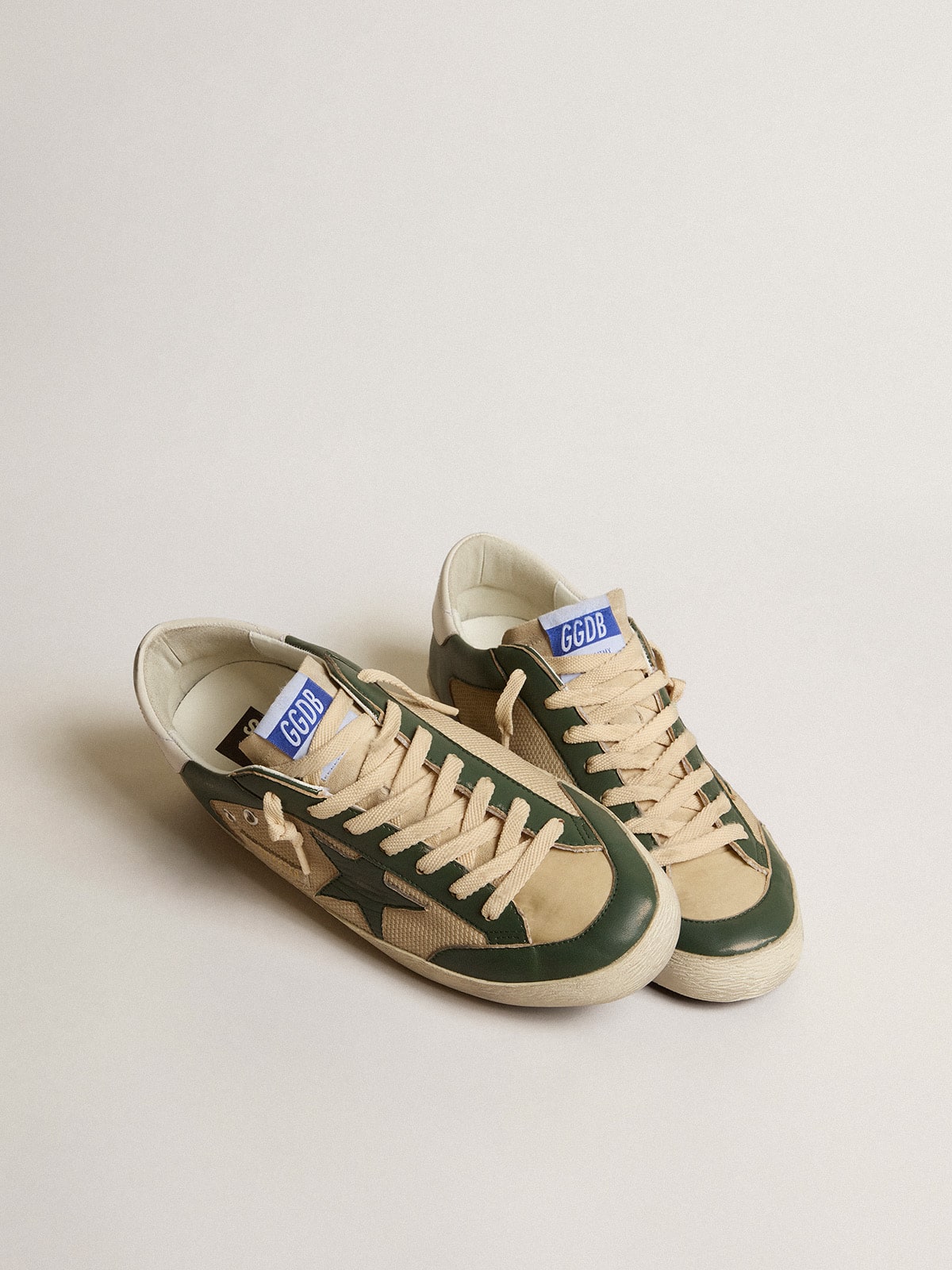 Men's Super-Star  in cream mesh and green nappa with nappa star - Golden Goose Men