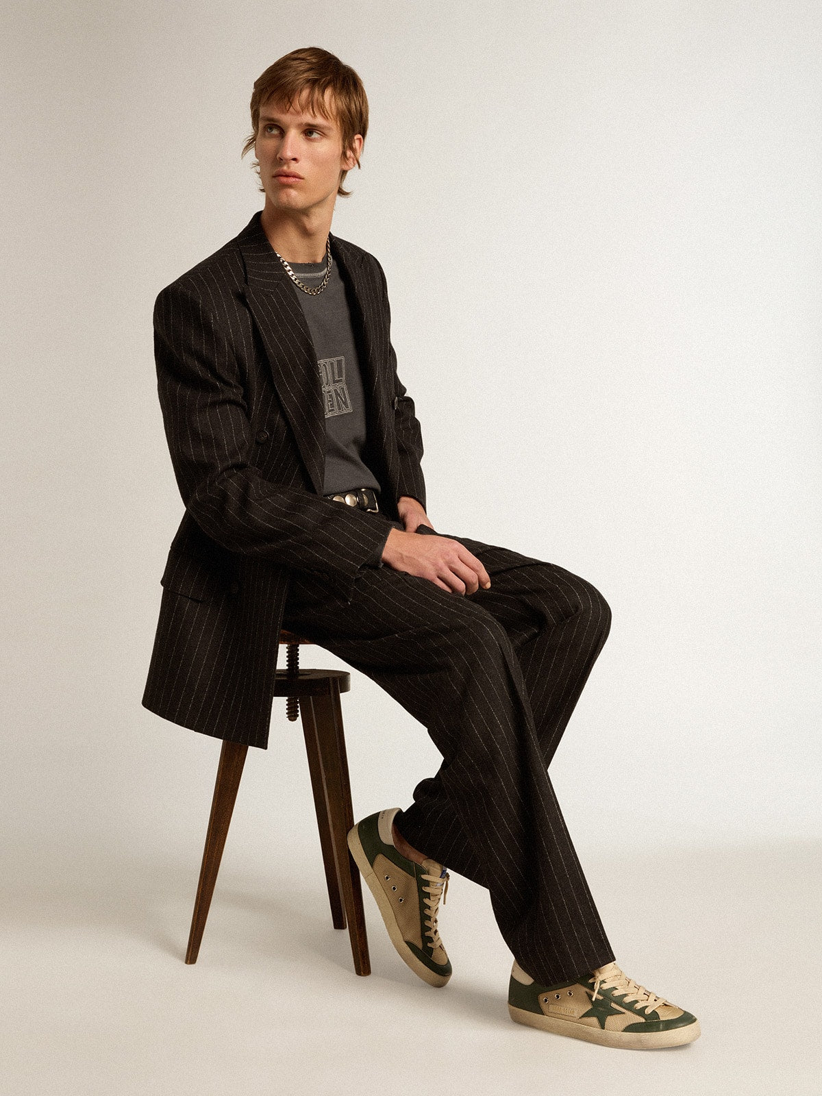 Men's Super-Star  in cream mesh and green nappa with nappa star - Golden Goose Men