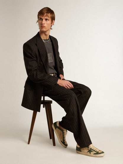 Men's Super-Star  in cream mesh and green nappa with nappa star - Golden Goose Men