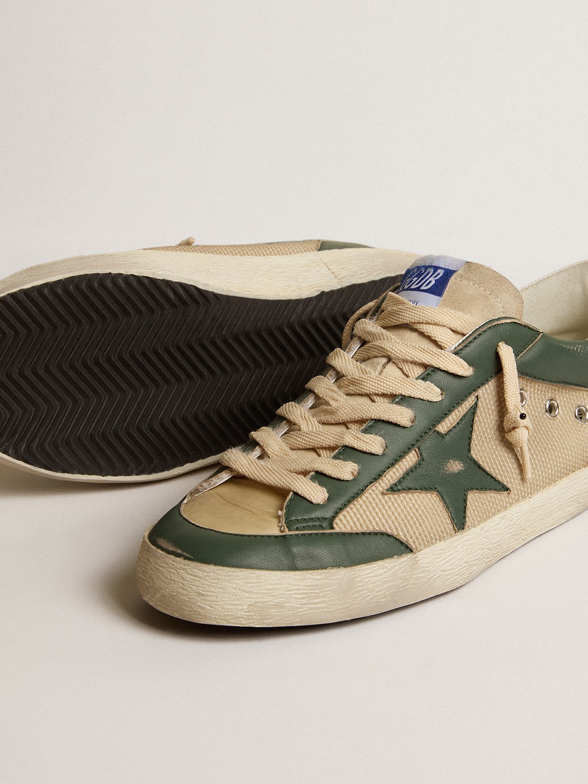 Men's Super-Star  in cream mesh and green nappa with nappa star - Golden Goose Men
